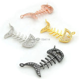Micro Pave Clear CZ Fish Skeleton Charm for Necklaces Jewelry