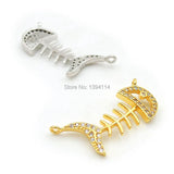 Micro Pave Clear CZ Fish Skeleton Charm for Necklaces Jewelry