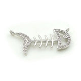 Micro Pave Clear CZ Fish Skeleton Charm for Necklaces Jewelry