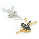 Micro Pave Green&Clear CZ Ballet Charm For Necklaces