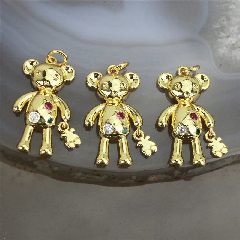 Lovely Bear CZ Pendant - 10pcs - Micro Pave CZ Charm for Jewelry Making