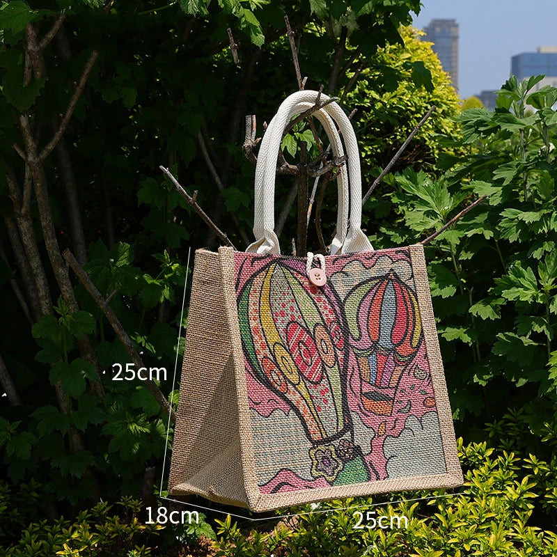 Graffiti One Shoulder Burlap Bag Large Capacity Recycled Shopping Handbag Tote