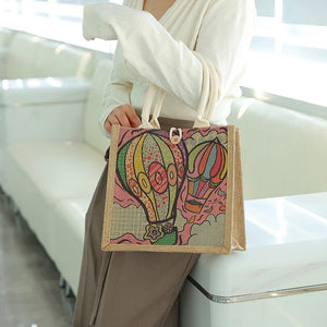 Graffiti One Shoulder Burlap Bag Large Capacity Recycled Shopping Handbag Tote