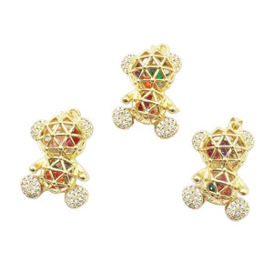10pcs Colored Zircon Bear Pendant, Plated Hollow Bear Charm
