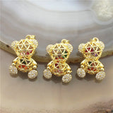 10pcs Colored Zircon Bear Pendant, Plated Hollow Bear Charm