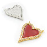 Micro Pave Clear CZ Enamelling Heart Charm Double Circles Necklace Jewelry