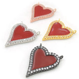 Micro Pave Clear CZ Enamelling Heart Charm Double Circles Necklace Jewelry