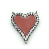 Micro Pave Clear CZ Enamelling Heart Charm Double Circles Necklace Jewelry