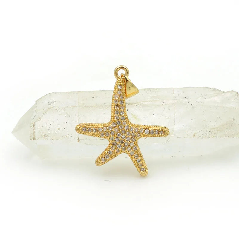 Micro Pave Clear CZ Starfish Charm for Necklaces