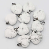 Natural Stone Howlite Heart Pendant Charms Healing Crystal Necklace 12Pcs