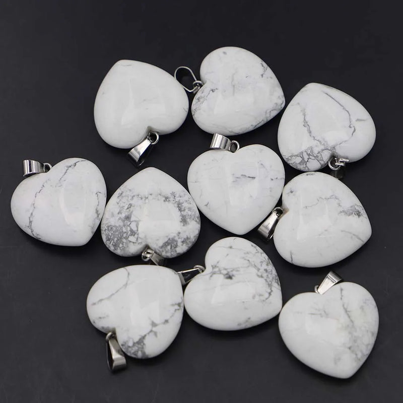 Natural Stone Howlite Heart Pendant Charms Healing Crystal Necklace 12Pcs