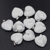 Natural Stone Howlite Heart Pendant Charms Healing Crystal Necklace 12Pcs