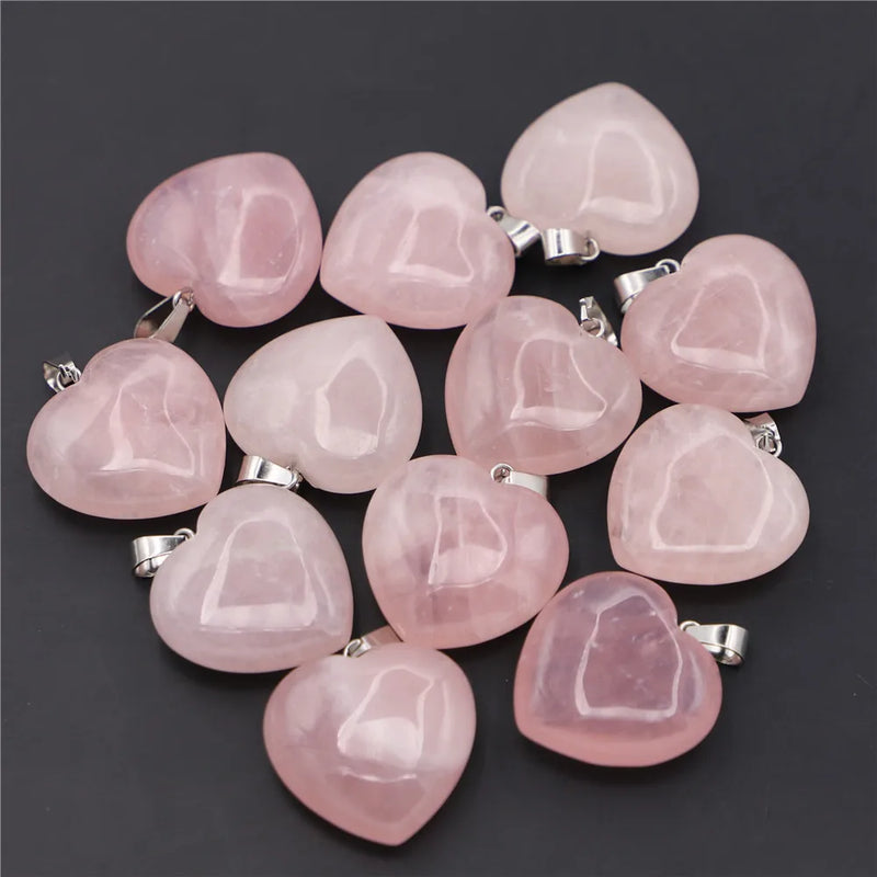 Rose Quartz Heart Pendant Charms Healing Crystals Necklace 12Pcs
