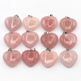 Rose Quartz Heart Pendant Charms Healing Crystals Necklace 12Pcs