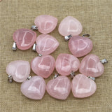 Rose Quartz Heart Pendant Charms Healing Crystals Necklace 12Pcs
