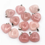 Rose Quartz Heart Pendant Charms Healing Crystals Necklace 12Pcs