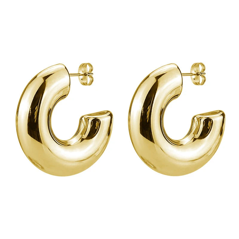 Chunky Hoop Earrings Stainless Steel Thick Hollow Lightweight