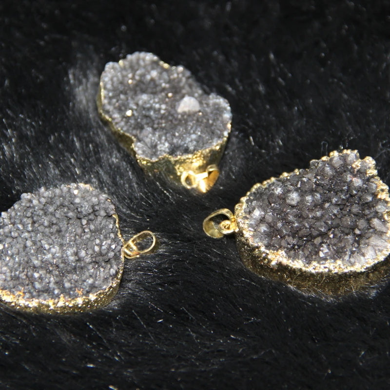 Plated Wrapped Druzy Stone Drop Pendant 4pcs/lot Oval Shape Chain Necklace