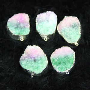(25*35mm) Green Pink Plated Druzy Stone Drop Pendant 4pcs
