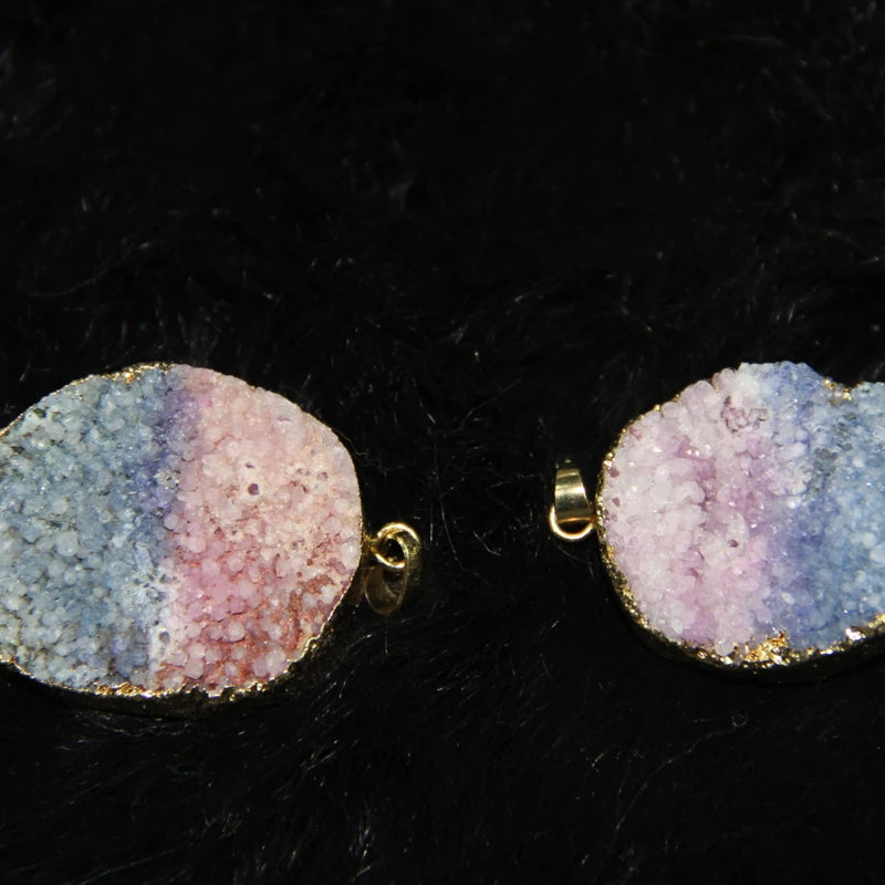 Plated Druzy Stone Drop Pendant 4pcs Red Mix Oval Shape Necklace