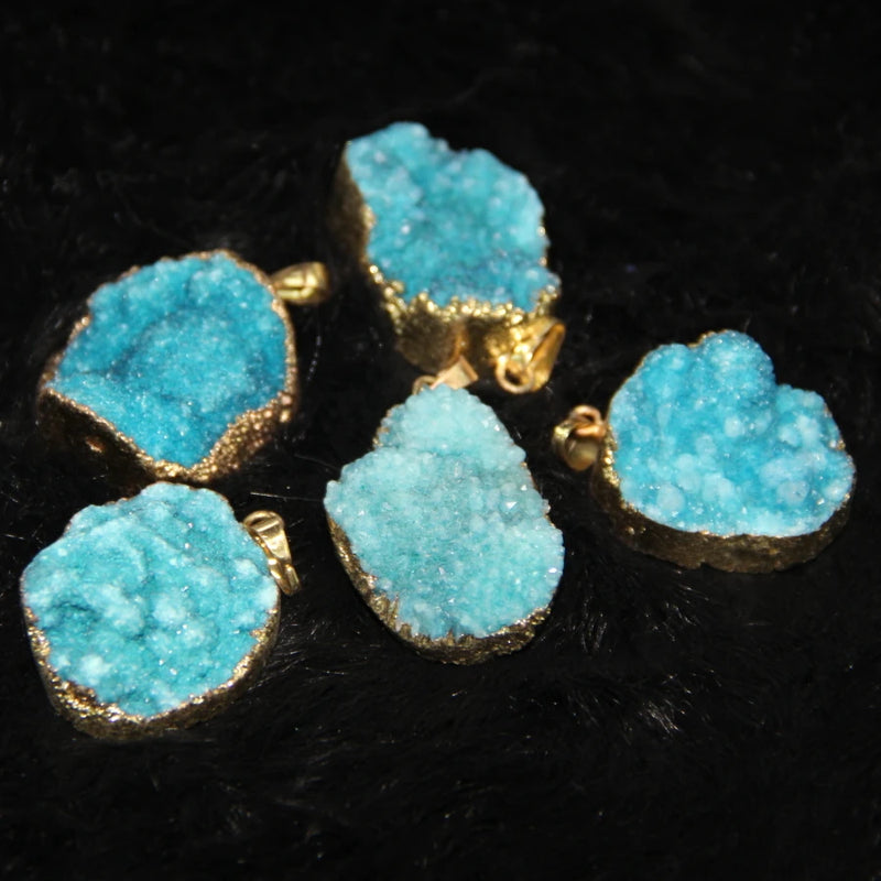 Plated Wrapped Druzy Stone Drop Pendant 4pcs Sky Drusy Face Pendant