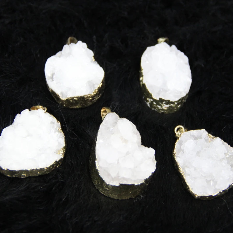 (25*35mm) Plated Wrapped Druzy Stone Drop Pendant 4pcs/lot