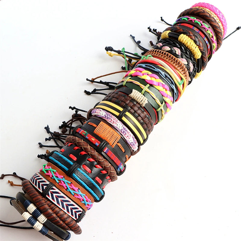 Vintage Brown Ethnic Leather Bracelets Metal Cuff Bangle Jewelry