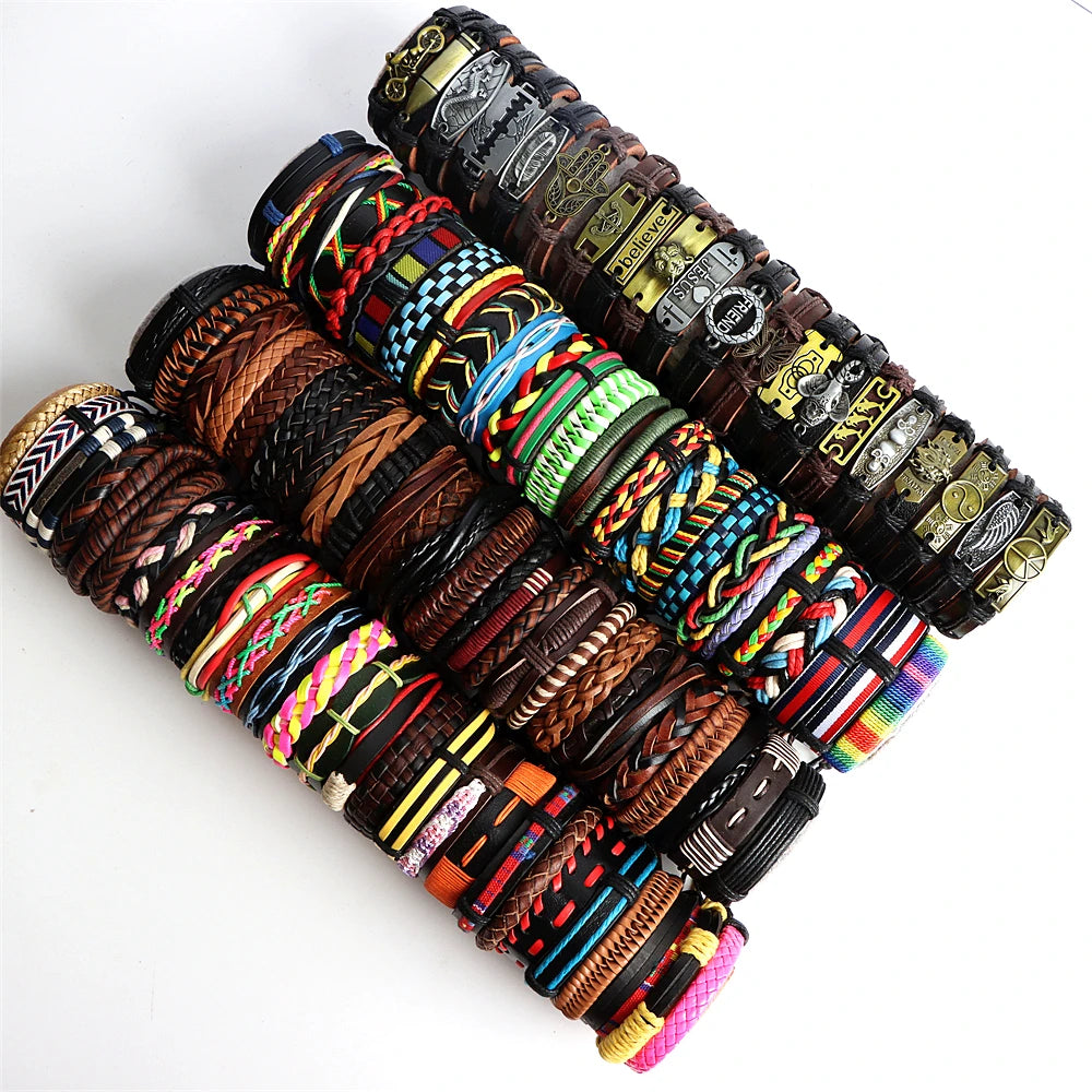 Vintage Brown Ethnic Leather Bracelets Metal Cuff Bangle Jewelry