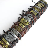 Vintage Brown Ethnic Leather Bracelets Metal Cuff Bangle Jewelry
