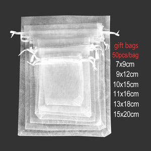Organza Drawstring Bag Jewelry Pouch Christmas Wedding Gift Bags - 25/50 Pcs