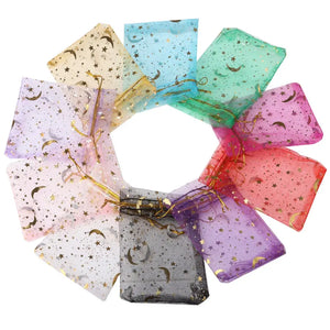 25/50pcs Star Moon Organza Gift Bags Drawstring Jewelry Packaging