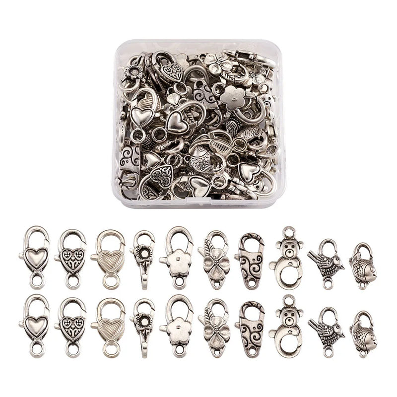 Antique Silver Alloy Lobster Claw Clasps Mix Shapes for DIY Jewelry Making