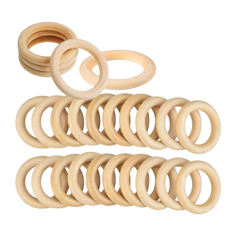 25Pcs 70mm Natural Wood Rings Unfinished Macrame Wooden Ring DIY Craft Pendant