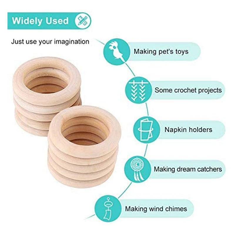 25 Pcs 70mm Natural Wood Rings for DIY Craft Jewelry Making