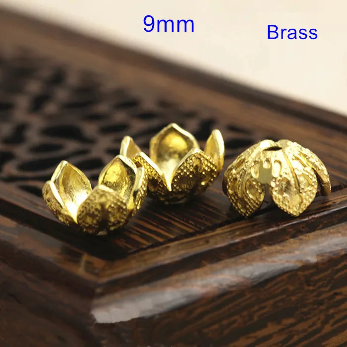 25 pcs Raw Brass Bead Cap, 9mm 4 Petal Bead Cap, DIY Jewelry Findings
