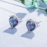 Silver Heart-Shaped Earrings Colorful Stone Zircon Jewelry for Women