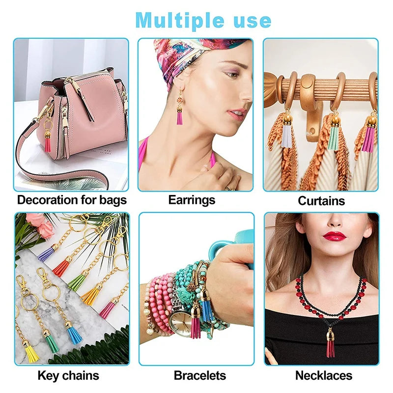 250 Colored Leather Tassel Pendants for DIY Keychain