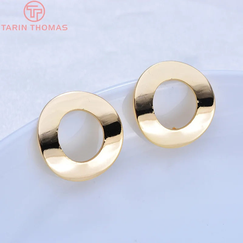 10PCS 18MM 24k Brass Circle Stud Earrings Pins