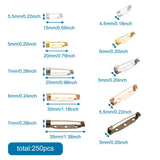 250Pcs Iron Brooch Base Safty Pins Bar Clip Clasps for Diy Jewelry 15-35mm