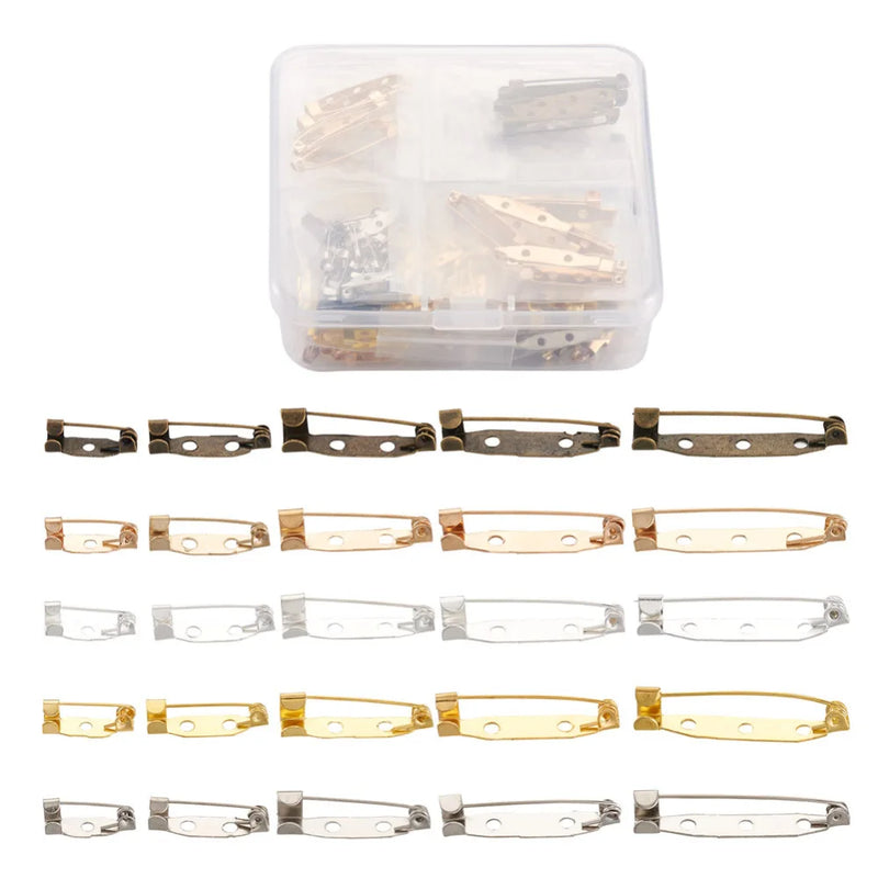 250Pcs Iron Brooch Base Safty Pins Bar Clip Clasps for Diy Jewelry 15-35mm