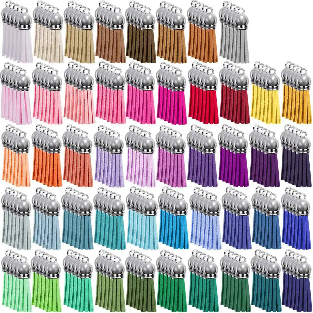 250Pcs Keychain Tassels Bulk Colorful Leather Tassel Pendants for DIY Craft