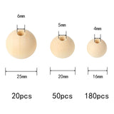 250Pcs Wooden Beads Crafts Unfinished Wood 3 Sizes Jute Twine DIY Wood Garland