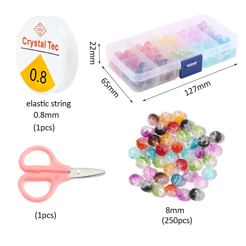 250pcs Snow Cracked Crystal Beads Jewelry Making Kit