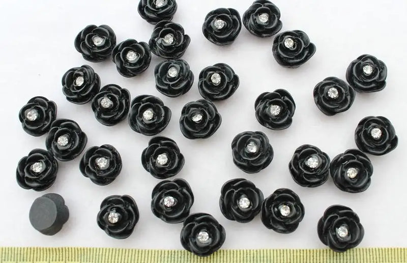 250pcs 14mm Resin Rose Cabochons with Rhinestone DIY