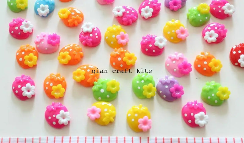 250pcs Resin Strawberry Cabs with Rhinestone - DIY Scrapbook & Hair Bow Centers