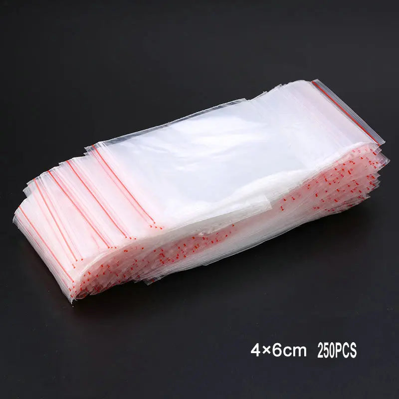 250pc Transparent Plastic Zipped Lock Bags Clear Food Storage PE Packing Bags