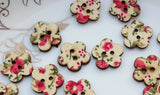250pcs Floral Fabric Wood Buttons Painted Flowers Beads Charm