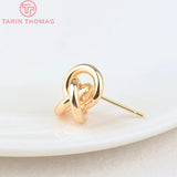 6PCS 12MM 24K Plated Brass Flower Stud Earrings for DIY Jewelry Making
