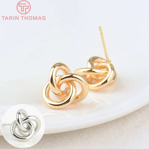 6PCS 12MM 24K Plated Brass Flower Stud Earrings for DIY Jewelry Making