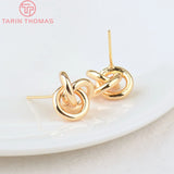 6PCS 12MM 24K Plated Brass Flower Stud Earrings for DIY Jewelry Making